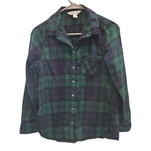 OLD NAVY BUTTON DOWN GREEN PLAID SHIRT SZ S